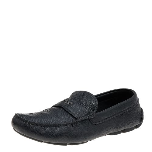 Prada Black Leather Slip On Loafers Size 42.5 - Prada - Modalova