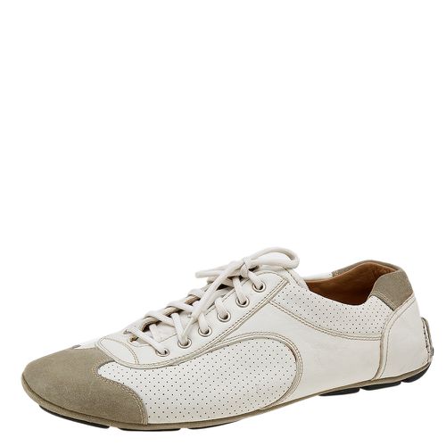 Grey Leather And Suede Perforated Low Top Sneakers Size 44.5 - Prada - Modalova