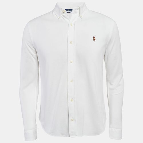 Ralph Lauren White Cotton Pique Knit Button Front Shirt L - Ralph Lauren - Modalova