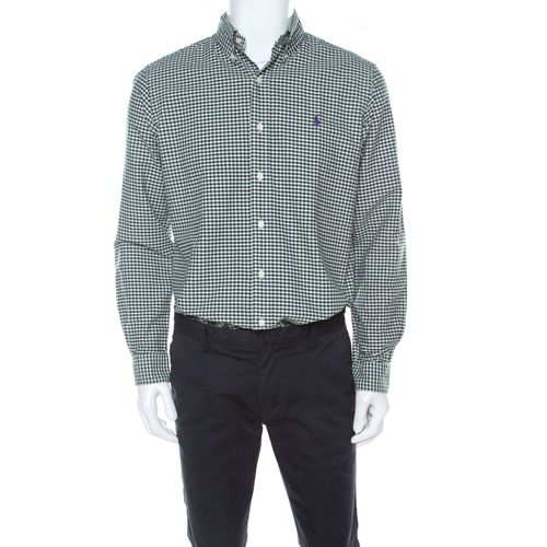 Ralph Lauren Green & White Checkered Cotton Classic Fit Shirt M - Ralph Lauren - Modalova