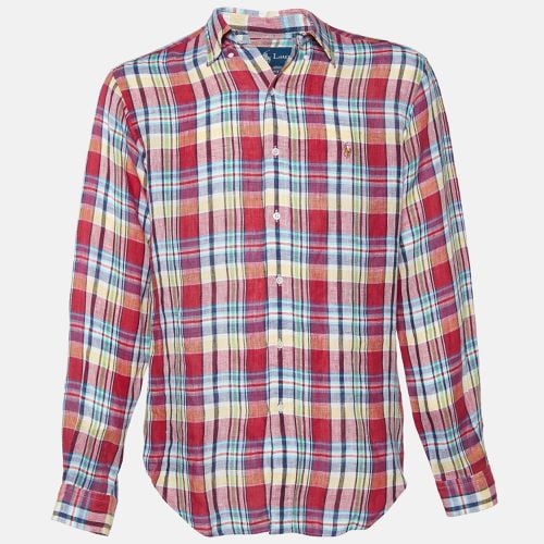 Ralph Lauren Red Checkered Linen Classic Fit Shirt M - Ralph Lauren - Modalova