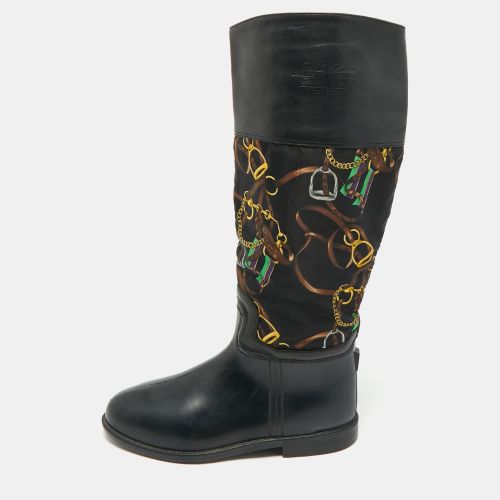 Ralph Lauren Black Rubber and Satin Chain Print Rain Boots Size 43.5 - Ralph Lauren - Modalova