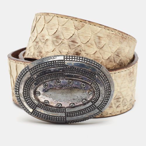 Roberto Cavalli Cream Python Oval Buckle Belt - Roberto Cavalli - Modalova