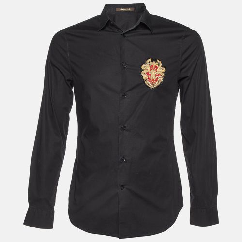 Roberto Cavalli Black Cotton Logo Crest Embroidered Button Front Shirt S - Roberto Cavalli - Modalova