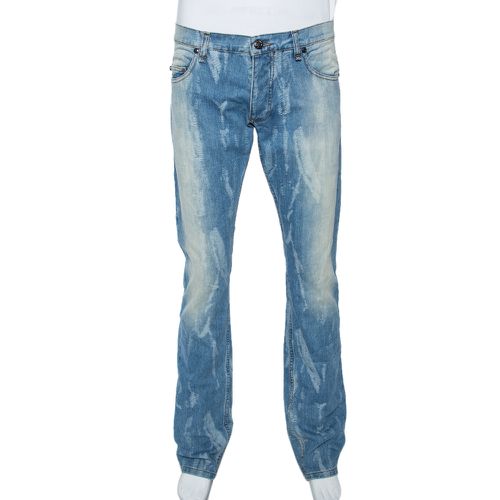 Roberto Cavalli Blue Light Wash Denim Distressed Pattern Jeans S - Roberto Cavalli - Modalova