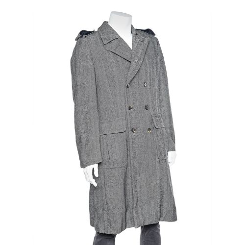 Wool Herringbone Double Breasted Coat XL - Roberto Cavalli - Modalova