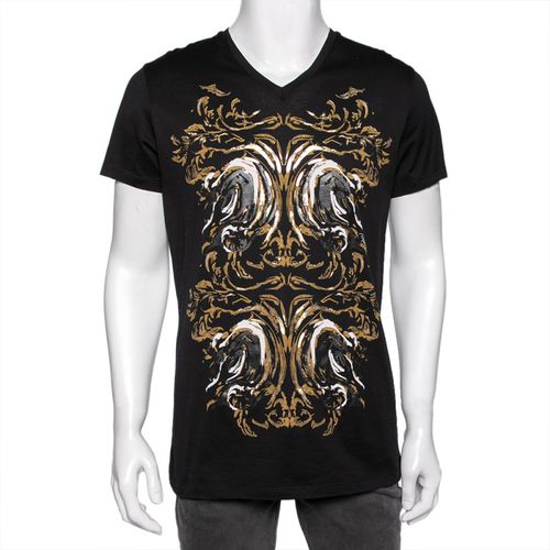 Roberto Cavalli Black Printed Cotton Short Sleeve Oversized T-Shirt M - Roberto Cavalli - Modalova