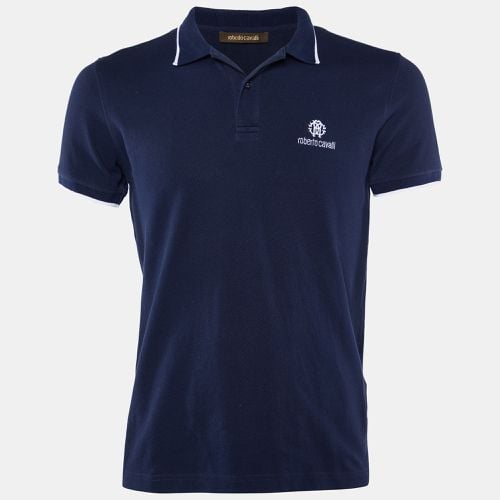 Roberto Cavalli Navy Blue Logo Embroidered Cotton Polo T-Shirt L - Roberto Cavalli - Modalova