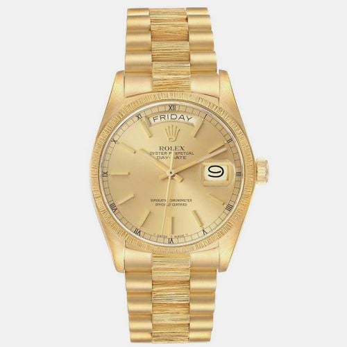 Rolex President Day-Date Yellow Gold Bark Finish Mens Watch 18078 - Rolex - Modalova