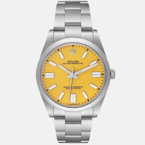 Rolex Oyster Perpetual 41 Yellow Dial Steel Mens Watch 124300 - Rolex - Modalova