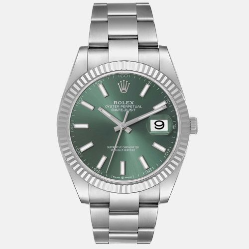 Datejust Steel White Gold Mint Dial Men's Watch 41 mm - Rolex - Modalova