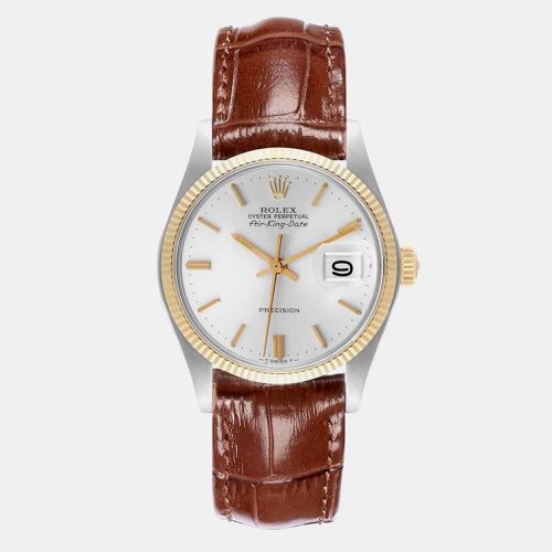 Rolex Air King Date Silver Dial Vintage Steel Yellow Gold Mens Watch 5701 - Rolex - Modalova