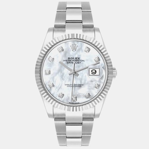 Rolex Datejust 41 Steel White Gold MOP Diamond Dial Mens Watch 126334 - Rolex - Modalova