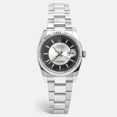 Rolex Silver Black Tuxedo 18K White Gold Oystersteel Datejust 116234 Men's Wristwatch 36 mm - Rolex - Modalova