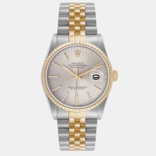 Rolex Datejust Steel Yellow Gold Silver Tapestry Dial Men's Watch 16233 36 mm - Rolex - Modalova