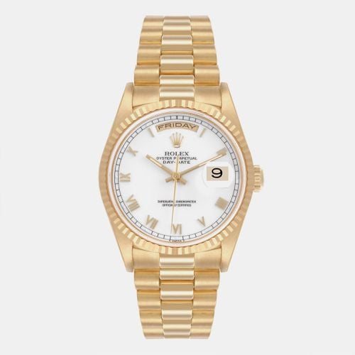 Rolex President Day Date White Roman Dial Yellow Gold Men's Watch 18238 36 mm - Rolex - Modalova