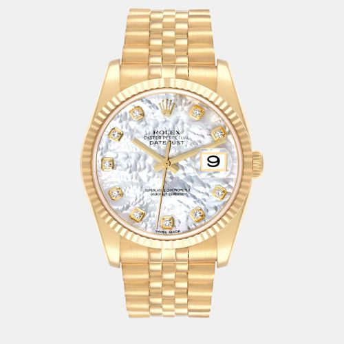 Datejust Gold Mother of Pearl Diamond Dial Men's Watch 36.0 mm - Rolex - Modalova