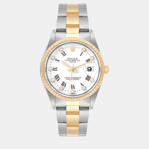 Date Steel Yellow Gold Diamond Dial Men's Watch 34.0 mm - Rolex - Modalova