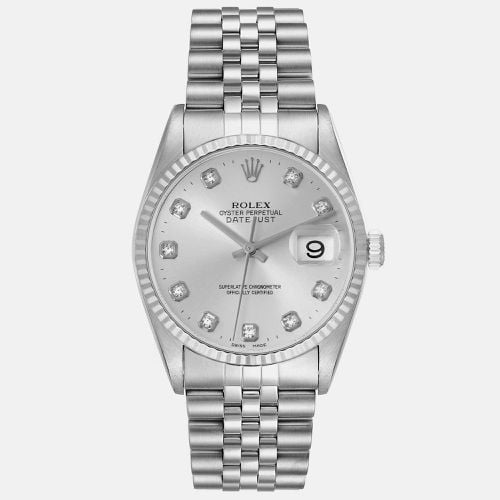 Rolex Datejust Steel White Gold Silver Diamond Dial Men's Watch 16234 36 mm - Rolex - Modalova