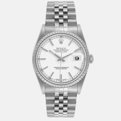 Rolex Datejust White Dial Engine Turned Bezel Steel Men's Watch 16220 36 mm - Rolex - Modalova