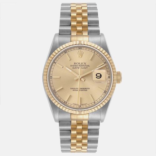 Datejust Steel Yellow Champagne Dial Men's Watch 16233 36 mm - Rolex - Modalova