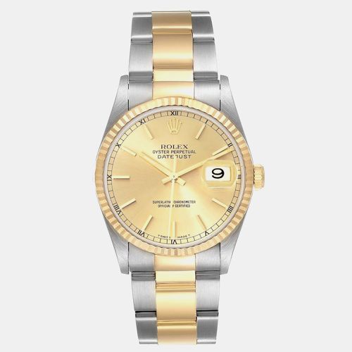 Rolex Datejust 36 Steel Yellow Gold Champagne Tapestry Dial Men's Watch 16233 36 mm - Rolex - Modalova