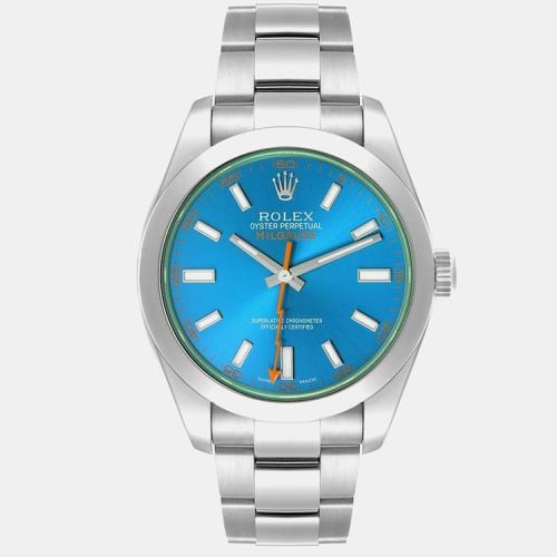 Rolex Milgauss Blue Dial Green Crystal Steel Mens Watch 116400GV - Rolex - Modalova