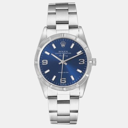 Rolex Air King Blue Dial Engine Turned Bezel Steel Men's Watch 34.0 mm - Rolex - Modalova