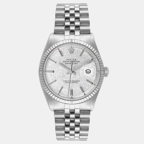 Rolex Datejust Steel White Gold Silver Linen Dial Vintage Men's Watch 36.0 mm - Rolex - Modalova