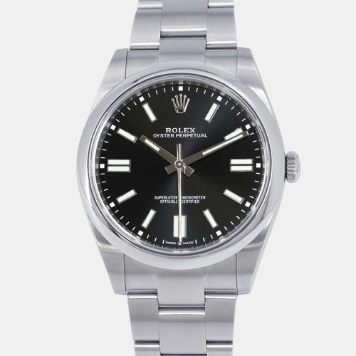 Rolex Stainless Steel Black Dial Oyster Perpetual Watch 41 mm - Rolex - Modalova