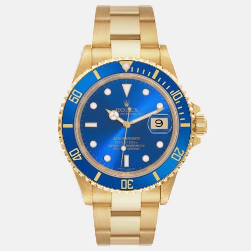 Rolex Submariner Yellow Gold Blue Dial 40mm Mens Watch 16618 - Rolex - Modalova