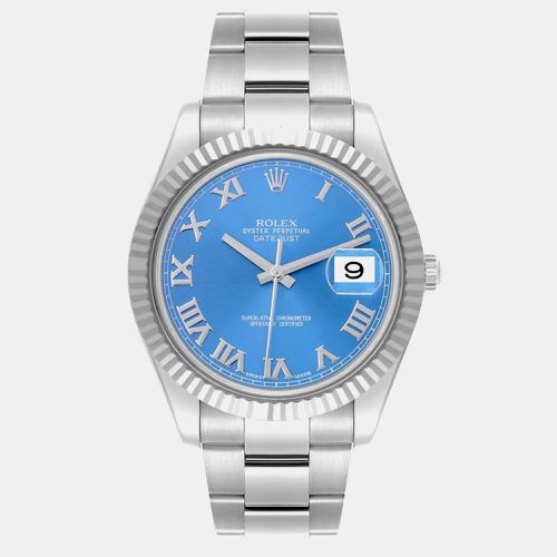 Rolex Datejust II 41 Steel White Gold Blue Roman Dial Mens Watch 116334 - Rolex - Modalova