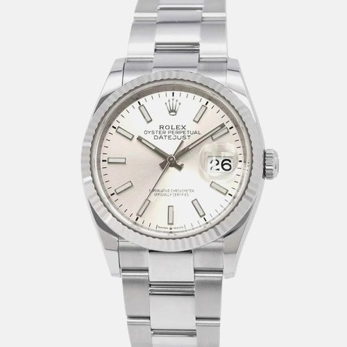 Rolex Silver 18k White Gold Stainless Steel Datejust Automatic Men's Wristwatch 36 mm - Rolex - Modalova