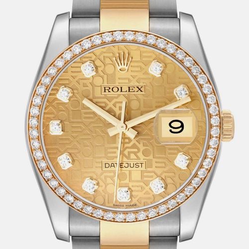 Datejust Champagne Dial Steel Yellow Diamond Men's Watch 116243 36 mm - Rolex - Modalova