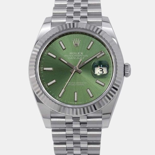 Rolex Green 18k White Gold Stainless Steel Datejust 126334 Automatic Men's Wristwatch 41 mm - Rolex - Modalova