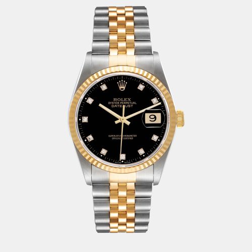 Rolex Datejust Steel Yellow Gold Black Diamond Dial Men's Watch 16233 - Rolex - Modalova