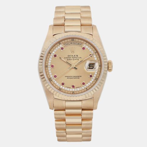 Champagne Ruby Diamonds 18K Yellow President Day-Date 18238 Automatic Men's Wristwatch 36 mm - Rolex - Modalova