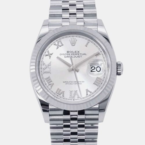 Rolex Silver 18k White Gold Stainless Steel Datejust Automatic Men's Wristwatch 36 mm - Rolex - Modalova