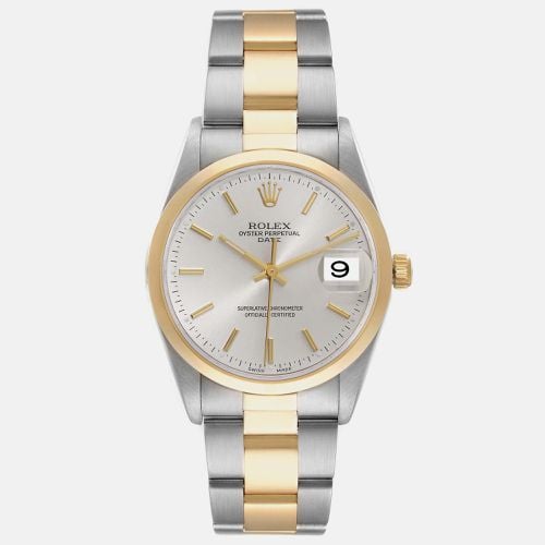 Rolex Date Steel Yellow Gold Silver Dial Men's Watch 34 mm - Rolex - Modalova