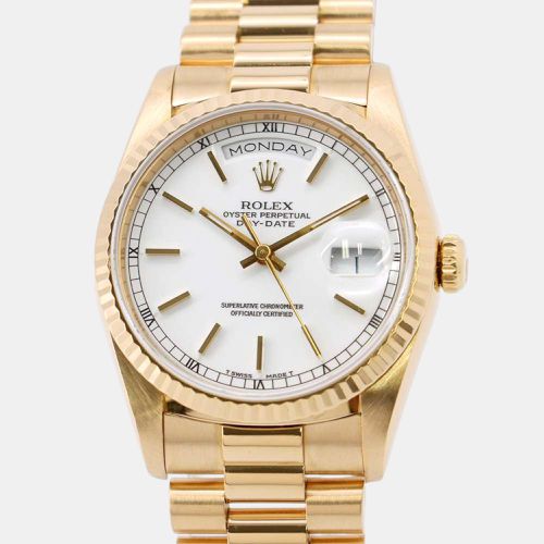 Rolex White 18k Yellow Gold Day-Date 18238 Automatic Men's Wristwatch 36 mm - Rolex - Modalova