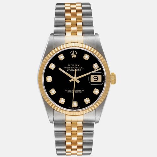 Rolex Datejust Steel Yellow Gold Black Diamond Dial Mens Watch 16233 - Rolex - Modalova