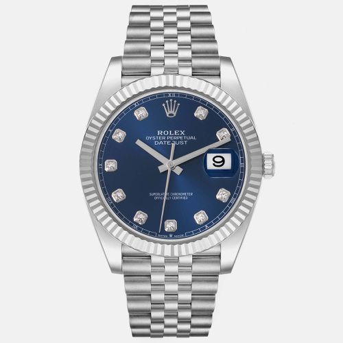 Rolex Datejust 41 Steel White Gold Blue Diamond Dial Mens Watch 126334 - Rolex - Modalova