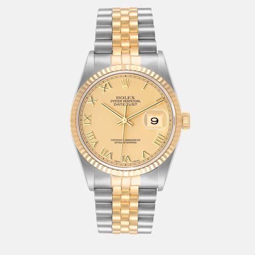 Datejust Steel Yellow Champagne Dial Men's Watch 16233 36 mm - Rolex - Modalova