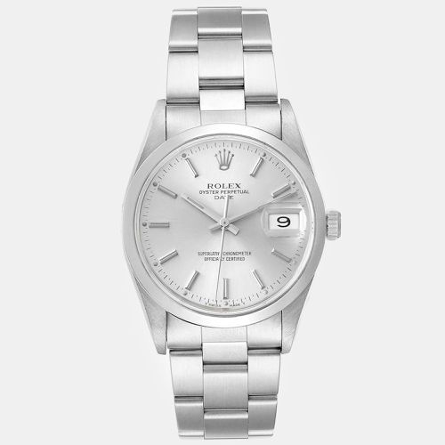 Rolex Date Silver Dial Smooth Bezel Steel Men's Watch 34 mm - Rolex - Modalova