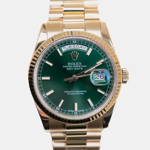 Rolex 18k Yellow Gold Green Day-Date 118238 Automatic Watch 36 mm - Rolex - Modalova