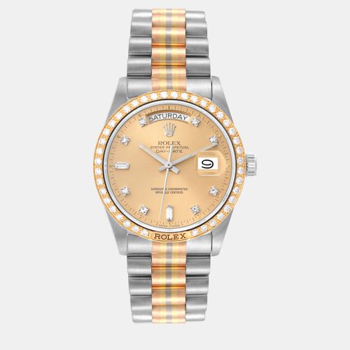 Rolex President Day-Date Tridor White Yellow Rose Gold Diamond Watch 36.0 mm - Rolex - Modalova