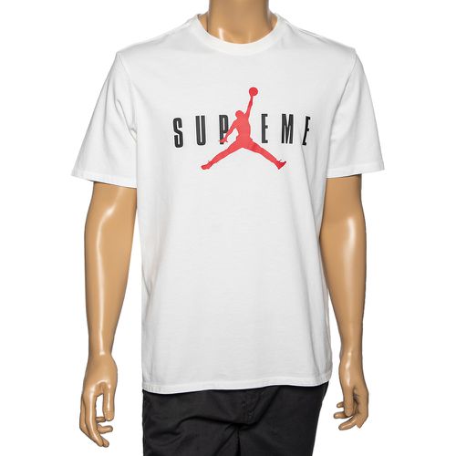 Supreme X Jordan White Logo Printed Cotton T-Shirt L - Supreme - Modalova