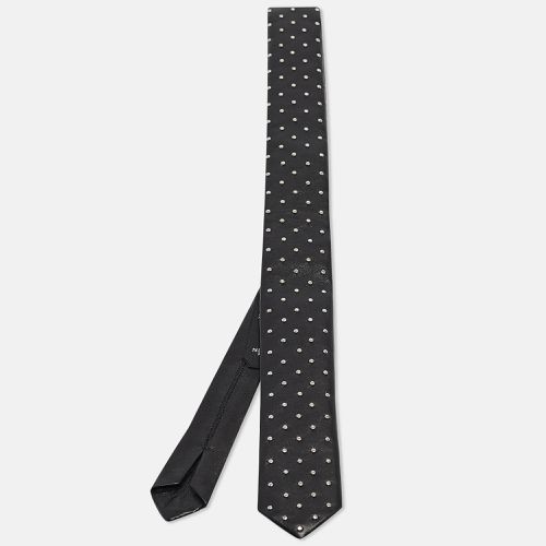 Saint Laurent Black Microstuds Leather Skinny Tie - Saint Laurent Paris - Modalova