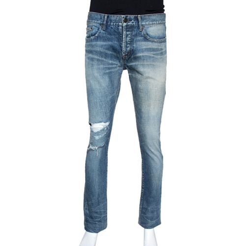 Saint Laurent Paris Indigo Washed Denim Distressed Slim Fit Jeans S - Saint Laurent Paris - Modalova