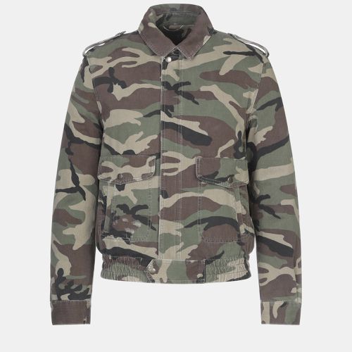 Saint Laurent Green Camouflage Print Cotton & Shearing Lined Jacket L - Saint Laurent Paris - Modalova